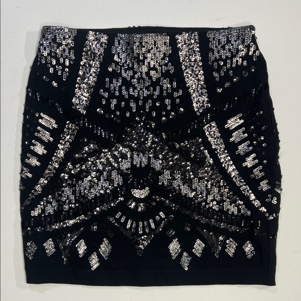 Express Shimmering Black and Silver Mini Skirt